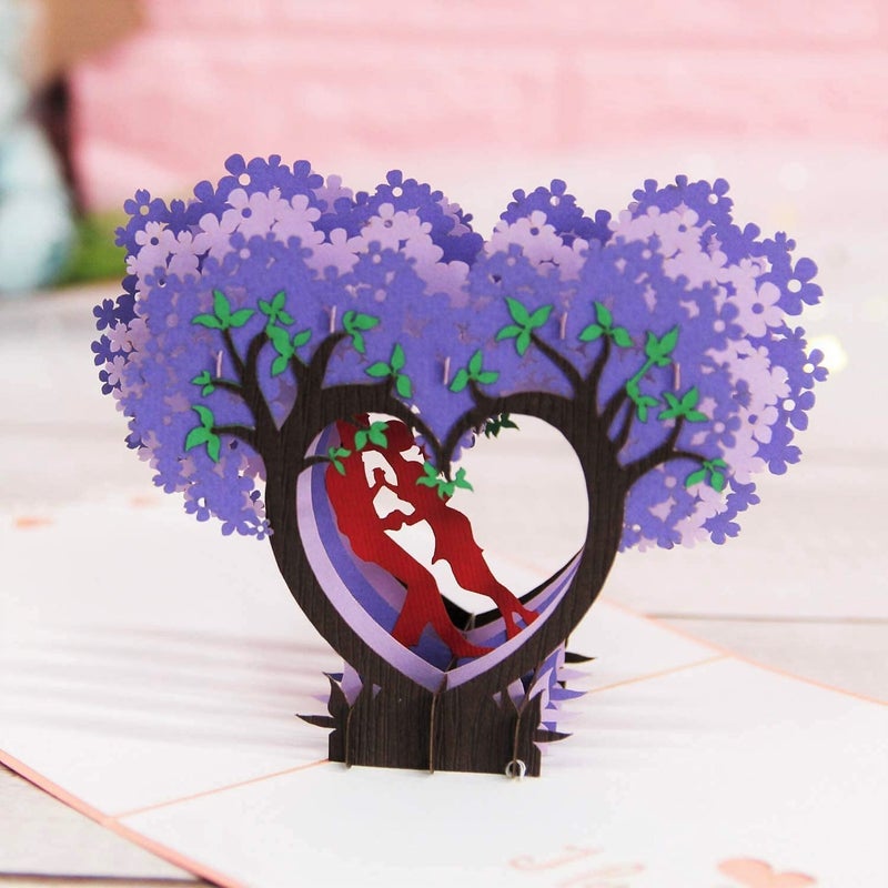 CUTE POPUP Anniversary 3D Pop Up Card Couple and Heart Tree Design - Valentine's Day, Anniversary for Lover - Comes with Shining Envelope (6x6 inches) - Image 5